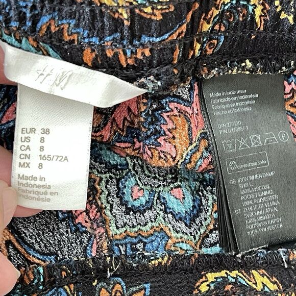 HM Boho Pull On Pants Size 8 Colorful Paisley Damask Floral Pockets Relaxed Fit - Picture 9 of 10